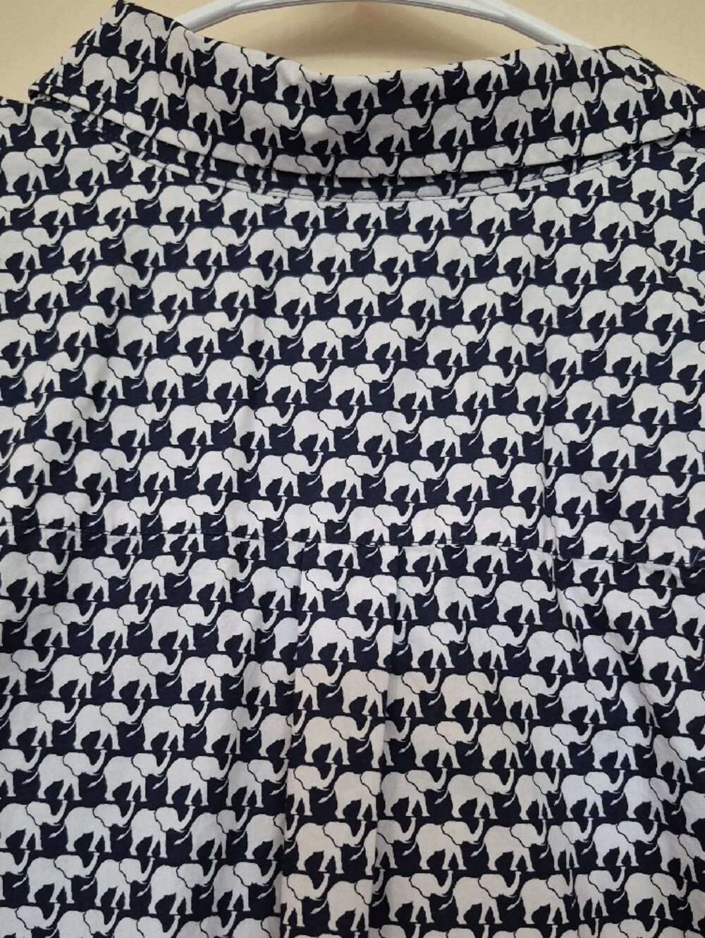 Charter Club Navy and White Elephant-Print Button Down Blouse Cotton Size 16 - Picture 6 of 13